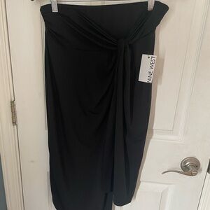 Nine West Black Asymmetrical Wrap Midi Skirt